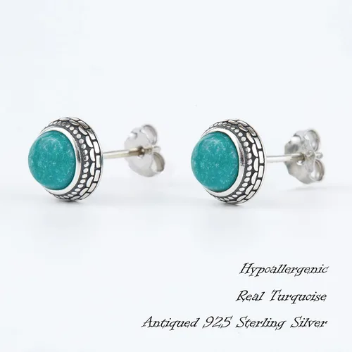 Vista 3 de Aretes de plata de ley con piedra natal de cristal real, joyería para mujer, moda occidental 925, envejecida, bohemia, hecha a mano, el mejor regalo