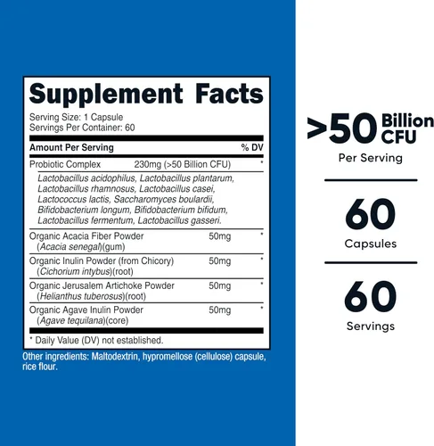 Vista 2 de Nutricost Probiotic Complex - 50 mil millones de UFC, 60 cápsulas - Probiótico para hombres y mujeres - Cápsulas vegetarianas, sin OMG, sin gluten