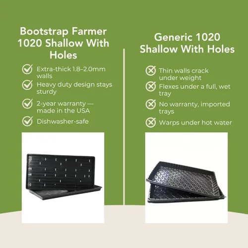 Vista 6 de Bootstrap Farmer - Bandejas Microgreen 1020, paquete de 5 bandejas de semillas extra resistentes y poco profundas con orificios - Cultivo