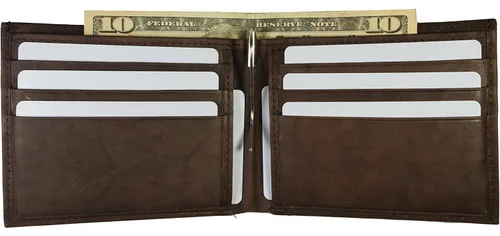 Vista 2 de Billetera de cuero para hombre con clip de dinero, plegable, compacta y plegable, Marrón