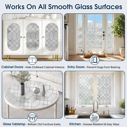 Vista 7 de Reeded Glass Privacy Window Film Static Cling for Home Clear