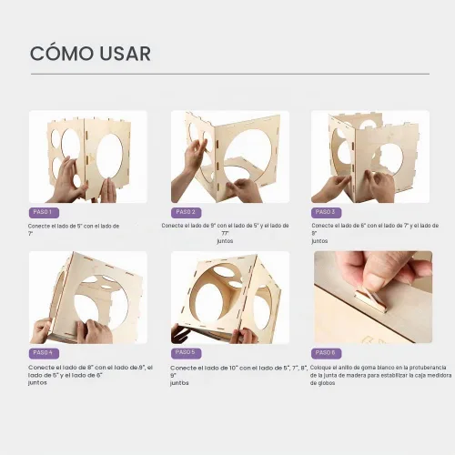 Vista 7 de Auihiay Cubo de madera plegable de 2 a 10 pulgadas (9 agujeros) Herramienta de medición de tamaño de globo para decoraciones de globos, arcos