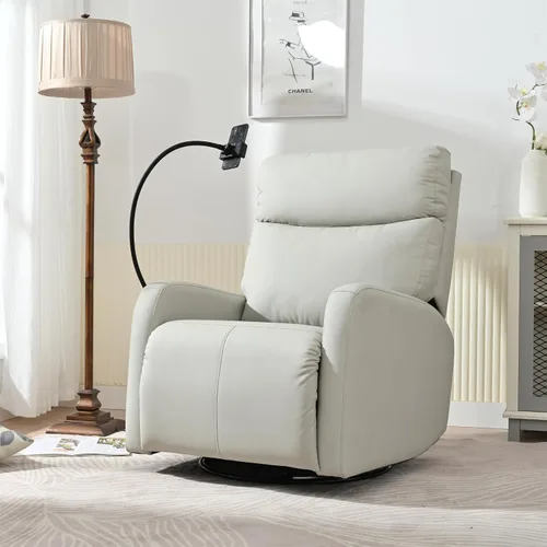 Vista 8 de Mecedora reclinable giratoria, mecedora de 270° con puertos USB para sala de estar, guardería, oficina, dormitorio, respaldo ergonómico, mecedoras