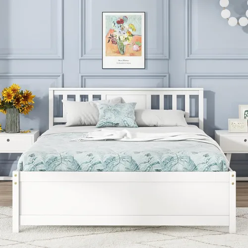 Vista 10 de Giantex Marco de cama individual con cabecero, cama de plataforma de madera maciza de mediados de siglo, cama de panel individual con soporte