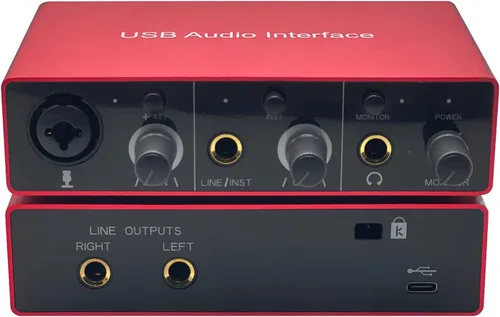 Vista 6 de Interfaz de audio USB con preamplificador de micrófono, grabadora mezcladora de audio USB con alimentación fantasma de 48 V, 24 bits, soporte