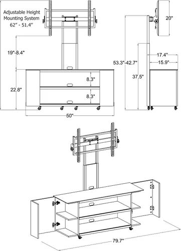 Vista 4 de TransDeco Soporte de TV con soporte para CD/DVD para televisores de hasta 90 pulgadas, color negro TD987B