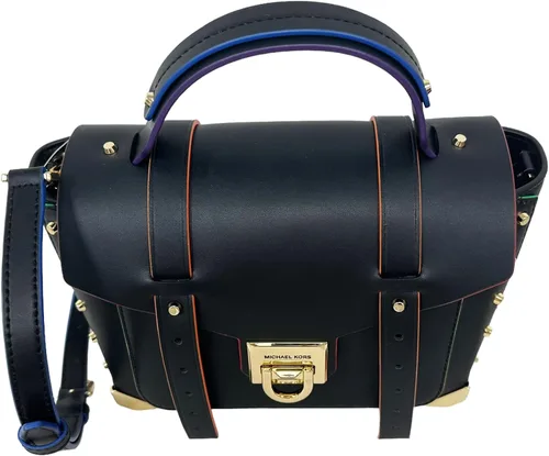 Vista 2 de Michael Kors Manhattan - Bolso de mano de cuero con ribete de contraste negro mediano, Negro