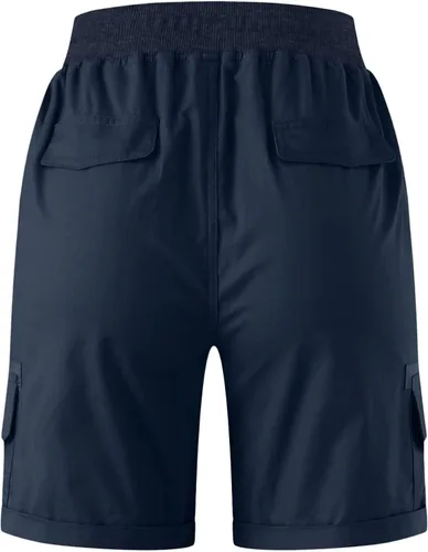 Vista 5 de Womens Knee Length Linen with Pockets Casual Loose Drawstring Bermuda Sports High Rise Active Shorts Trousers Pants Navy