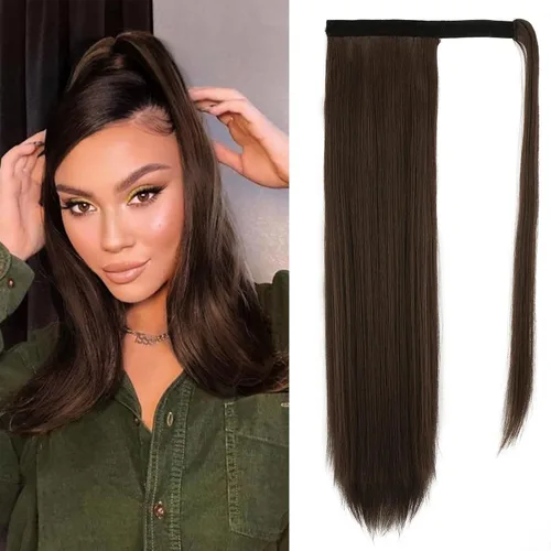 Vista 88 de BARSDAR Extensión de Cola de Caballo Corta y Recta - Extensiones de Cabello de Cola de Caballo con Cordón de 14 Pulgadas en Negro para Mujeres