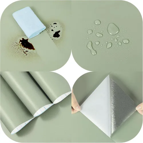 Vista 7 de practicalWs Papel tapiz de color verde salvia, papel de contacto verde para pegar y despegar, 17.7 x 118.1 pulgadas, papel tapiz removible de vinilo