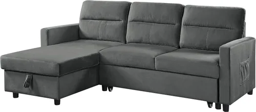 Vista 4 de Lilola Home Ivy - Sofá cama modular reversible de terciopelo de 82 pulgadas con diván de almacenamiento, sofá extraíble en forma de L que ahorra