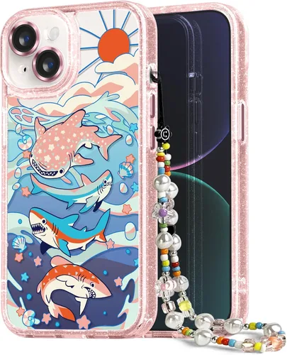 Vista 108 de Compatible para iPhone 13 Funda Bonita Estética - Funda para Teléfono Rosa con Purpurina con Protector de Cámara - Diseño de Cubierta