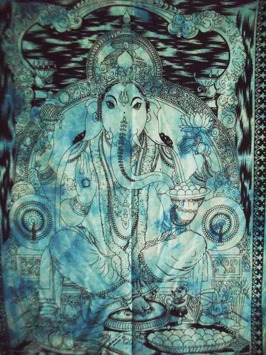 Vista 5 de Traditional Jaipur Póster de Lord Ganesha de teñido anudado, decoración de pared india, tapiz hippie, bohemio para colgar en la pared, decoración