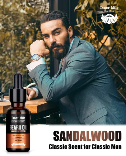 Vista 7 de ISNER MILE Kit de aceite para barba: regalos para hombres, papá, novio, acondicionador de bigotes, suaviza, fuerza con sándalo, ron de laurel