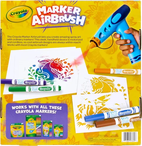 Vista 4 de Crayola Kit de arte en aerosol con aerógrafo, 8 marcadores lavables, 5