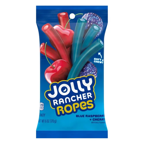 Vista 3 de JOLLY RANCHER Ropes - Bolsa de dulces con sabor a frambuesa azul y cereza, 6 onzas