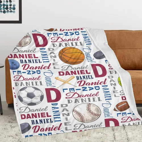 Vista 2 de Manta personalizada para regalo conmemorativo con texto con temática deportiva, manta personalizada con patrón de manta
