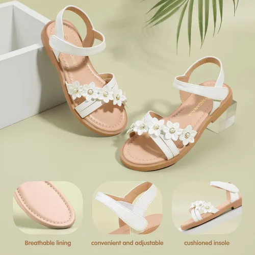Vista 4 de PANDANINJIA Mona - Sandalias planas para niñas pequeñas y pequeñas para niños, bonitas sandalias de vestir con punta abierta, zapatos de verano