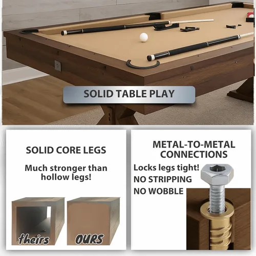 Vista 6 de Mesa de juego multifuncional de 7' 3 en 1 con mesa de billar y mesa de ping pong con tapa para cenar. Incluye banco de almacenamiento dual