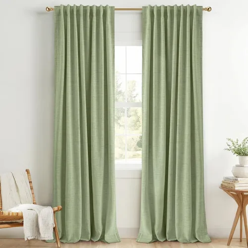 Vista 13 de INOVADAY Cortinas 100% opacas de 63 pulgadas de largo, juego de 2 paneles de lino con pestaña trasera, bolsillo para barra, cortinas opacas