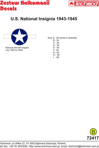 Vista 3 de Techmod 72417 1/72 U.S. National Aircraft Insignia Wet Decal 1943-1945 (7)