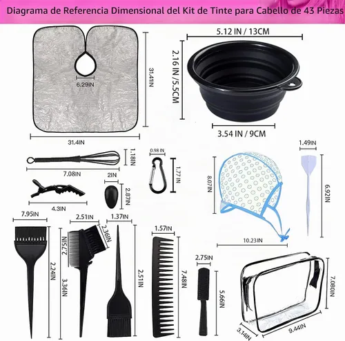 Vista 7 de Kit de 43 piezas para colorear el cabello, cepillo de tinte para el cabello y cuenco, tapa de glaseado con ganchos de plástico, chal de teñido