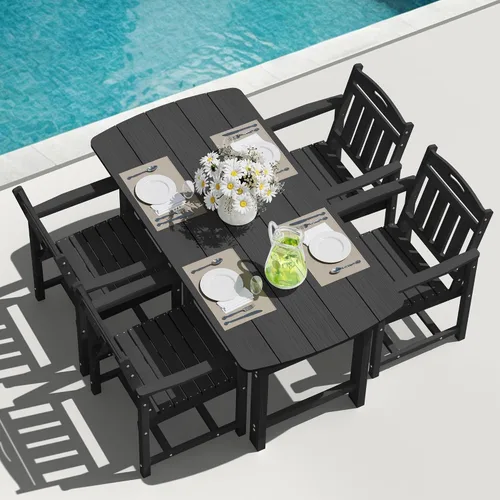 Vista 30 de Mesa de comedor rectangular para exteriores, mesa de polietileno de alta densidad resistente para 6, mesa de patio resistente a la intemperie