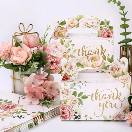 Vista 8 de Paquete de 24 cajas de regalo de fiesta, cajas de dulces de agradecimiento de papel de aluminio dorado para bodas, despedidas de soltera, cajas