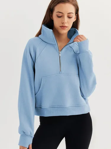 Vista 3 de WYNNQUE Womens Half Zip Cropped Pullover Sweatshirts Fleece Quarter Zipper Hoodies Winter Clothes Sweaters Thumb Hole