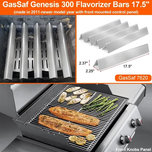 Vista 2 de GasSaf Barras aromatizantes de 17.5 pulgadas para Weber Genesis 300 E310 E20 E330, barras aromatizantes 7620 7621 para parrillas Weber Genesis 300