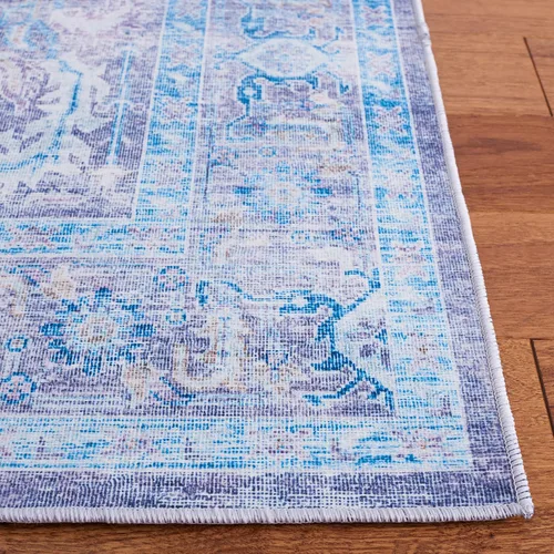 Vista 3 de SAFAVIEH Alfombra lavable Tucson Collection - 2'6" x 4', morado y azul, antideslizante y fácil de limpiar, ideal para sala de estar, dormitorio