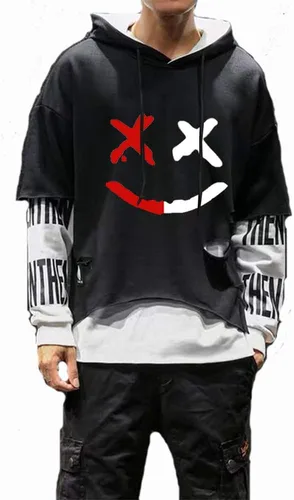 Vista 6 de DUDHUH Sudadera con capucha para hombre con estampado de letras, estilo Techwear casual, hip-hop