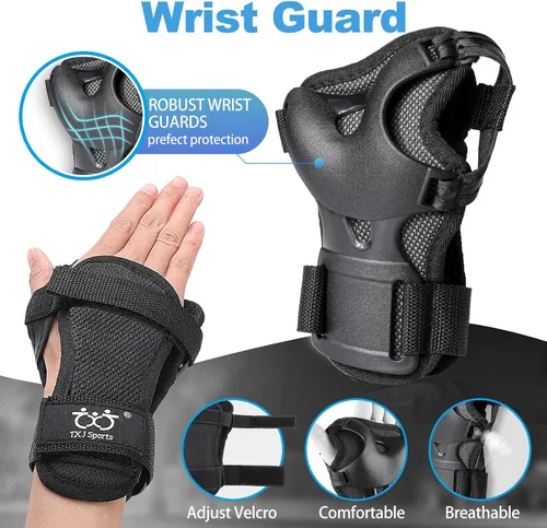 Vista 3 de Rodilleras para niños/jóvenes/adultos, coderas con protectores de muñeca, conjunto de equipo de protección de 6 piezas para patinaje sobre ruedas