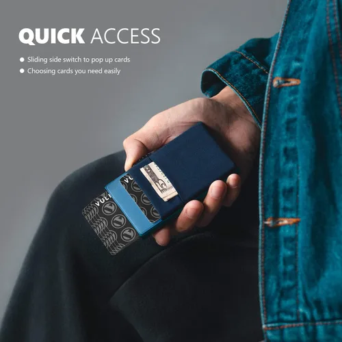 Vista 9 de VULKIT Billetera minimalista con ventana de identificación y bolsillo EDC con bolsillo desplegable para tarjetas de crédito y bloqueo RFID, diseño