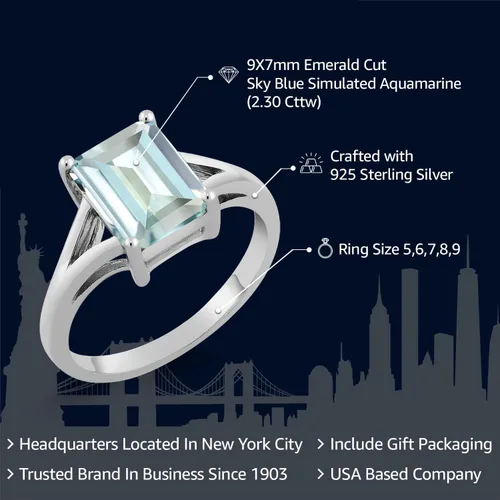 Vista 31 de Gem Stone King Anillo de compromiso solitario con diseño clásico de vástago dividido para mujer, plata de ley 925, piedra natal de piedra preciosa