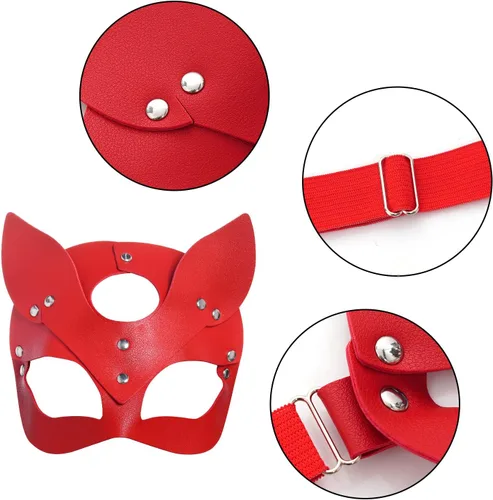 Vista 3 de Yookat Paquete de 3 máscaras de cuero para fiesta de máscaras, máscara de piel de zorro, máscara de mascarada para mascarada, cosplay, fiesta