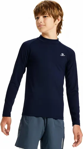 Vista 53 de DEVOROPA Youth Boys Compression Thermal Shirt Long Sleeve Kids Fleece Baselayer Soccer Baseball Undershirt Slim/Regular/Husky Cuello redondo-negro