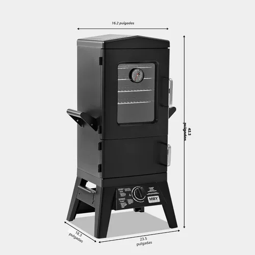 Vista 3 de Parrilla vertical grande para ahumar propano con 4 estantes para barbacoa de gas al aire libre con control de temperatura, diseño resistente