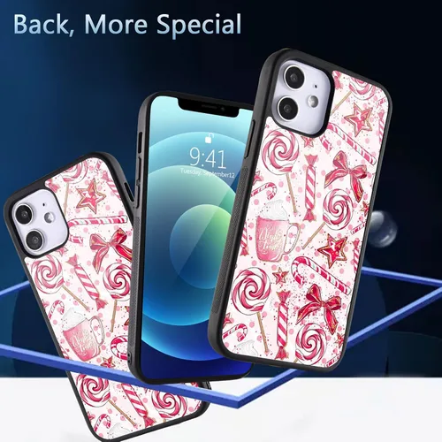 Vista 7 de Funda de teléfono con diseño de galletas navideñas para iPhone 7 Plus/iPhone 8 Plus, placa de aluminio duro con diseño de bastón de caramelo y marco