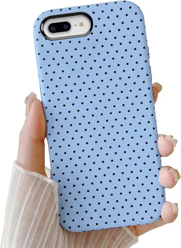 Vista 9 de Compatible con iPhone SE/8/7 Funda Linda para Celular, Diseño de Patrón Estético de Puntos, Funda Protectora Antiarañazos de 2 Capas Híbridas a Azul