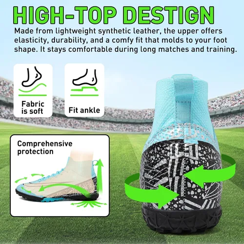 Vista 2 de RDGO Tacos de fútbol para hombre y mujer, zapatos de fútbol para interiores y exteriores