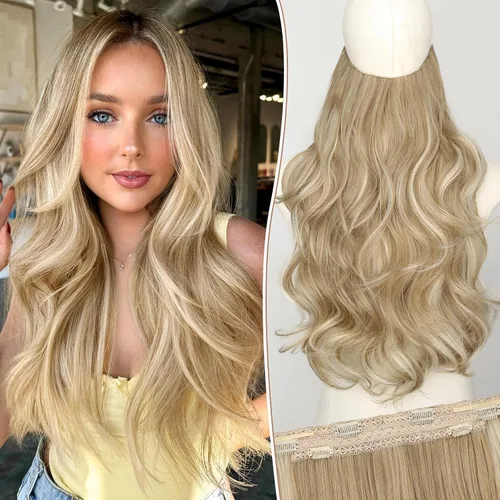 Vista 44 de KooKaStyle Extensiones de Cabello con Alambre Invisible, Largas, Lacias, en Capas, Sintéticas con Alambre Transparente, Tamaño Ajustable, 6 Clips