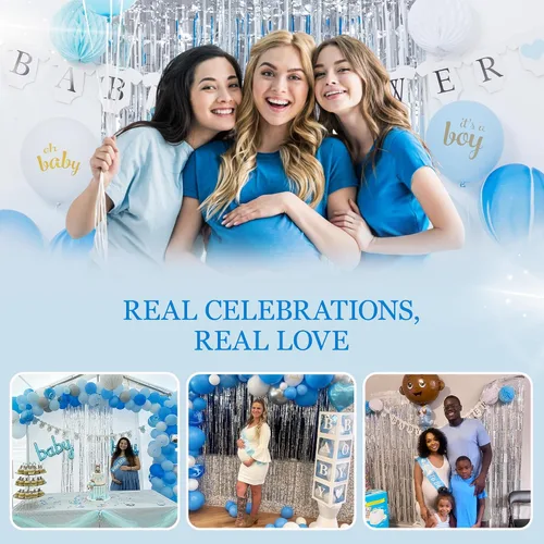 Vista 5 de Decoraciones de baby shower para niño, todo en uno, incluye decoración azul para baby shower, juego de 165 piezas, juego de 165 piezas, decoración