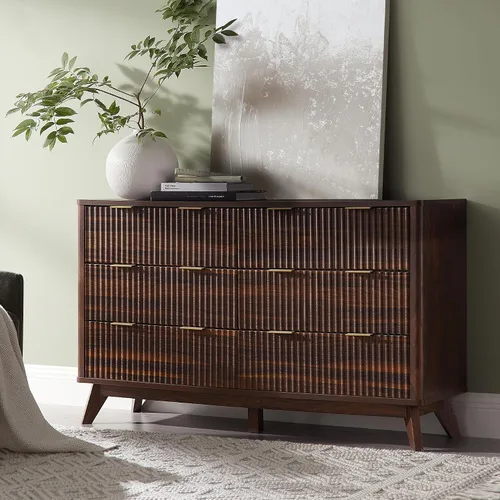 Vista 30 de T4TREAM Cómoda acanalada de 3 cajones de 32 pulgadas para dormitorio, aliso Aliso Oscuro