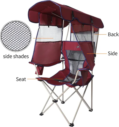 Vista 3 de Silla de playa con toldo – Silla plegable al aire libre con toldo de protección solar completa – Ideal para camping, césped, deportes, picnic