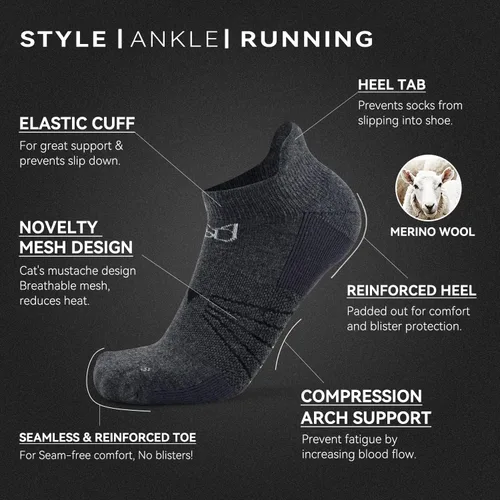 Vista 3 de Socks Daze Paquete de 36 calcetines deportivos de lana merina para hombre y mujer, para correr al tobillo, suaves, gruesos, acolchados