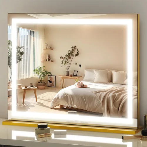 Vista 21 de FENNIO - Espejo de tocador con luces, espejo de maquillaje iluminado LED, pantalla táctil con 3 modos de iluminación, regulable, para mesa