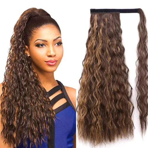 Vista 13 de Extensión de cola de caballo larga con ondas de maíz, pasta mágica, resistente al calor, ondulada, sintética, envolvente, extensión de cola
