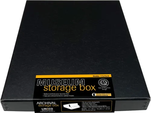 Vista 25 de Lineco Museum - Caja de almacenamiento archivado, 8.75x10.75x1.5 pulgadas. Diseño frontal abatible. Sin ácidos con borde de metal. Organiza fotos