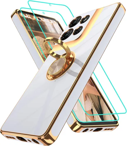 Vista 112 de Funda para Motorola Moto G 5G 2024: Funda Moto G Play 5G 2024 con 2 piezas de protectores de pantalla, soporte de anillo de rotación de 360°